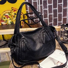 Schwarz Leder Damentasche Shopper Bag Handtasche Schultertasche Tragetasche Groß