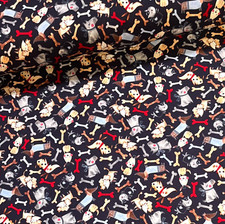 Stoff Meterware Baumwollstoff Hund Patchworkstoffe Hunde Welpen auf Schwarz