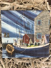 Bild Hafen 15x15 cm Keilrahmen Impressionen Trawler Segelboot Fischkutter 