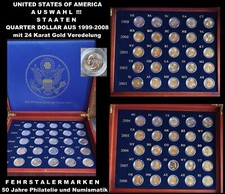 USA-QUARTER DOLLAR-Auswahl aus verschiedenen Jahrgängen 1999-2008 24-K.Vergoldet