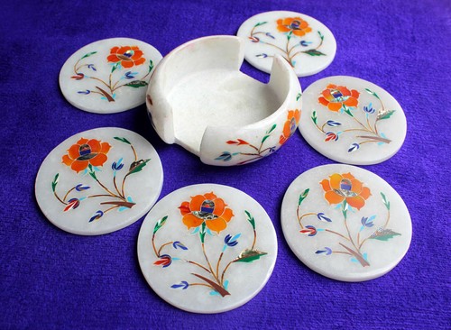 Marmor untersetzer set inlay - marmor,