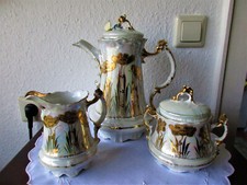 antik: CT Restservice (Kernstück, 3 Teile), Porzellan, Art déco, changiert /gold