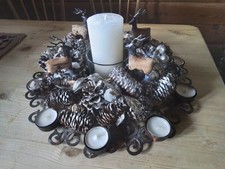 Adventskranz vintag Eisen XXL mit Elchen Holz üppig 40 cm Durchmesser