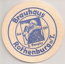 Brauhaus Rothenburg o/T. - historischer Bierdeckel / Bierfilz "J. Beugler"