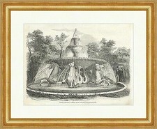 Fontaine in Sansouci Hesse Brunnen Pferde Park Schloß Wasser Holzstich E 6619