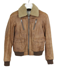 Tommy Hilfiger Denim Jacke Damen M Leder Flauschiger Kragen Gefüttert Full Zip