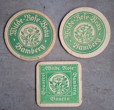 3 Bierdeckel Brauerei Wilde Rose Bräu Bamberg, Geschlossen 1971,