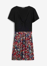 Kleid mit bedrucktem Rock Gr. 40/42 Schwarz Damen Minikleid Freizeitkleid Neu