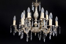 12 fl. franz Kronleuchter Deckenlampe  Messing silber Glas Kristall  restauriert