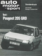Original auto motor und sport Sonderdruck PEUGEOT 205 GRD- aus Heft 20/83