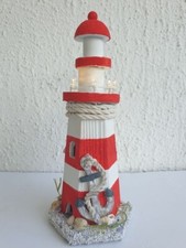 Handgemalt- Deko Leuchtturm- weiß/ rot  LED Deko Maritim Holz 27 cm mit Timer