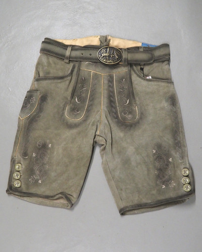 Kurze lederhose hellgrau grün - lederhose,