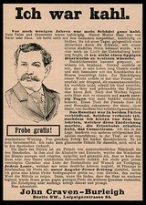 Alte Reklame 1902 Ich war kahl Haarwuchsmittel John Carven-Burleigh  Berlin