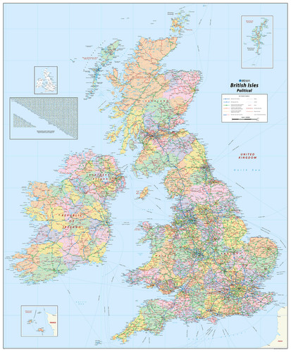 British isles political - british, map