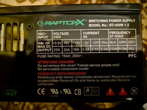 Raptoxx 450w netzteil - rt-450w, pc
