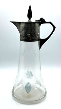 Reiner Jugendstil WMF Glaskrug Karaffe mit Deckel Britannia versilbert H 33 cm