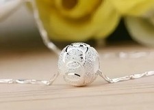 ??Damen Halskette 925 Silber Kette mit Kugel Perle Anhänger Geschenk Frau??
