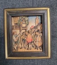 Anri Vintage Carl Spitzweg Holzschnitzerei Holzbild Relief Wandbild 3D 18x17 Cm