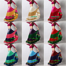 Mix Farbe Satin 5.5m Abgestuft Zigeuner Rock Bauchtanz Rüschen Flamenco Jupe