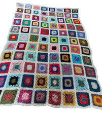 Handarbeit: 200 x 160 cm, Patchworkdecke, gehäkelt, Mischwolle, Wolldecke schwer