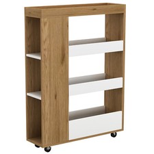 4-stufig schmal weiß & eiche Holzlauf tragbar Küchenwagen Wagen Aufbewahrung