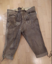 Traditionelle 3/4 Trachtenlederhose, Herren,Kniebund, braun, Gr. 52, Hosenträger