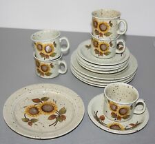 Kaffeegedecke 3-teilig für 5 Personen Keramik beige mit Sonnenblumen