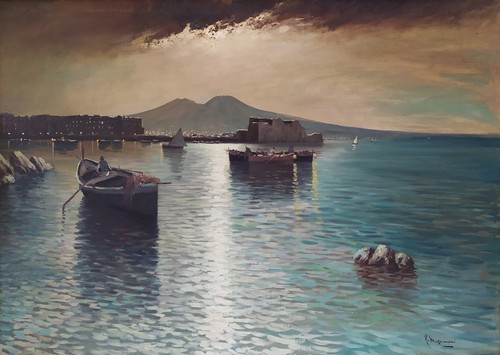 Nächtliche landschaft bucht - nächtliche,