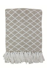 Wohndecke gemustert neu beige weiß kariert Plaid Sofadecke Boho Tagesdecke