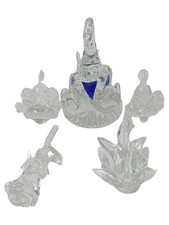 Markenlos Glas Dekofiguren Set Schwan Rose Transparent Blau Elegant 9cm