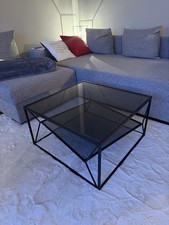 Wie NEU! Designer Couchtisch Schwarz Metall Glas 70 x 70 x 39 cm