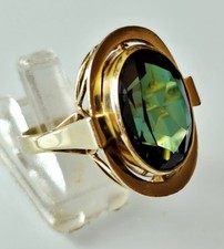 Sehr schwerer 585 Gelbgold Ring (8,2 g br.) mit flaschengrünem Spinell (synth.)