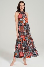 Damen Kleid mit Großem Muster – Gewebt, Ärmellos, Lang