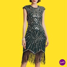 BABEYOND Damen 20er Jahre Flapper Kleid, Perlen Fransen Gatsby Style, UK S | EU 36