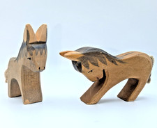⭐ Ostheimer 2x Esel bockend + stehend alt mit Brandstempel Holztiere Krippe