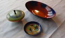 Kupfer Emaille 2x Schale 1x Dose VEB DDR 60s Vintage Deko Kunst