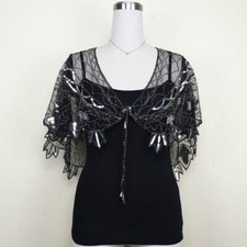 Pailletten Damen Retro Umhang Durchsichtig Spitzenbolero Bolero Schal Abend Ball
