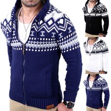 Reslad Herren Grobstrick Norweger Winter Strickjacke Kapuzen-Pullover RS-3104 