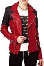 Designer Neu Damen Rot Lederjacke 100% Weiches Lammleder Modisch Slim Fit Mantel