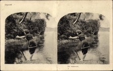 Stereo Ak Frau im Badeanzug vor dem Sprung ins Wasser - 4129148