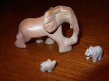 3 Elefanten Dekofiguren aus Speckstein und Quarz - Top Zustand - Handarbeit!
