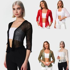 Bolero Jacke Brautstola leichter Transparent Damen Übergangs Leicht mit 3/4 Arm