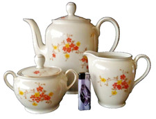 D&R W Bavaria Weissenstadt Porzellan Blumenbouquet Goldrand Kaffeekern 3 Teile