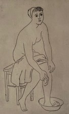 August Wilhelm Dressler Signierte Orig. Radierung - Weiblicher Akt beim Waschen