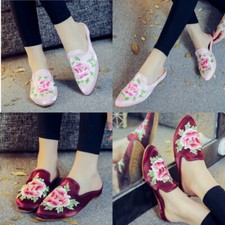 Chinesisch Damen Stickerei Samt Spitz Zulaufend Slipper Flache Pantoffel Schuhe