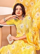 Gelbe Florale Bedruckte Saree