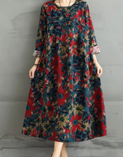 ❣️ Cottage Landhaus Kleid Taschen Leinen XL 42 XXL 44 2XL oversize blau Blumen