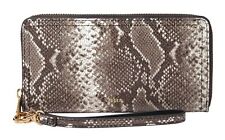 FOSSIL Logan RFID Zip Clutch Geldbörse Python grau creme Neu