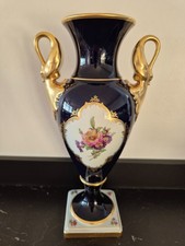 Ak Kaiser Porzellan Schwanenhenkel Vase Echt Kobalt Gold 29cm