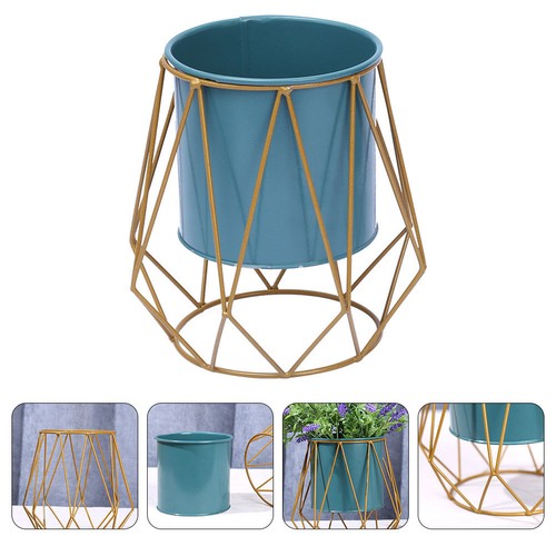 Decorative blue iron flowerpot - blue,